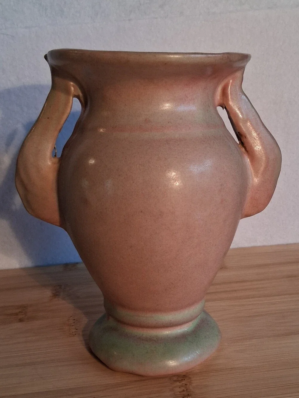 Vintage Niloak Pottery Two Handled Vase Pink & Green